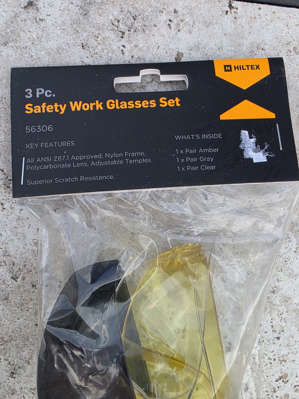 3-Piece Safety Work Glasses Set - Yellow, Gray, Clear